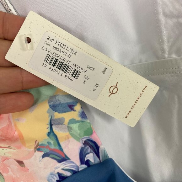 New PHAX Claridad Long Sleeve Blue Floral Color Block Paddle Swim Suit Women Sm - Picture 10 of 10